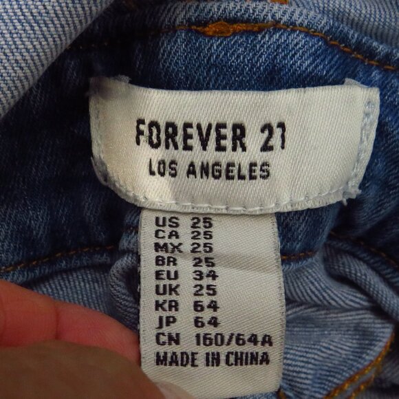 Womens Forever 21 Embroidered Overalls Denim Size 25 Distressed raw hem - Picture 13 of 15